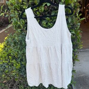 Womens XL Linen Tiered Babydoll Romper Oatmeal Beige Boho Western Beachy Resort
